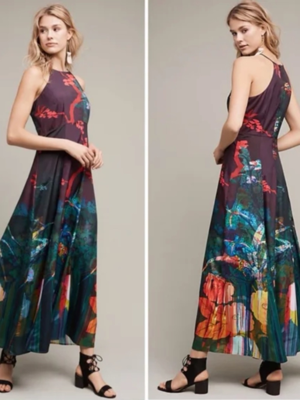 Anthropologie Multicolor Floral Print Maxi Dress